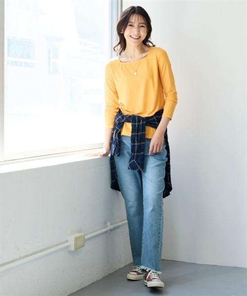 nissen（ニッセン）の「ランダムリブカットソースクエアネックトップス（薄手素材）（Tシャツ/カットソー・レディース・オレンジ/ベージュ/グレー/ブルー/ブラック・S/M/L/LL/3L）」の17枚目の写真