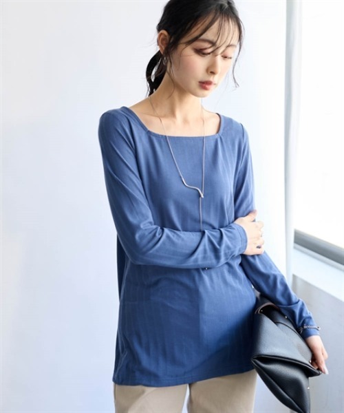 nissen（ニッセン）の「ランダムリブカットソースクエアネックトップス（薄手素材）（Tシャツ/カットソー・レディース・オレンジ/ベージュ/グレー/ブルー/ブラック・S/M/L/LL/3L）」の19枚目の写真