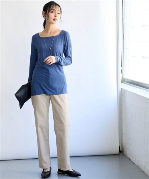 nissen（ニッセン）の「ランダムリブカットソースクエアネックトップス（薄手素材）（Tシャツ/カットソー・レディース・オレンジ/ベージュ/グレー/ブルー/ブラック・S/M/L/LL/3L）」の20枚目の写真