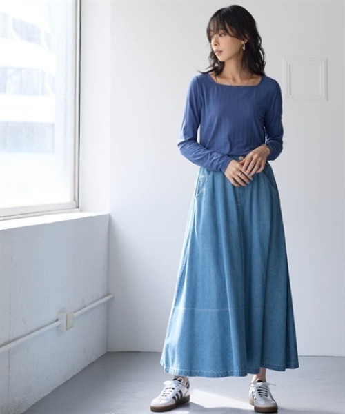 nissen（ニッセン）の「ランダムリブカットソースクエアネックトップス（薄手素材）（Tシャツ/カットソー・レディース・オレンジ/ベージュ/グレー/ブルー/ブラック・S/M/L/LL/3L）」の22枚目の写真