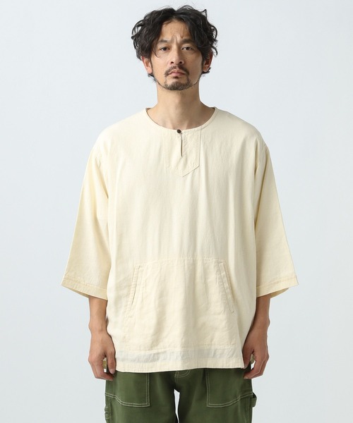 BAYFLOW(ベイフロー)の「リネンキーネック7分袖シャツプルオーバー(シャツ/ブラウス・メンズ・チャコールグレー/オフホワイト/カーキ・MEDIUM/LARGE)」の7枚目の写真