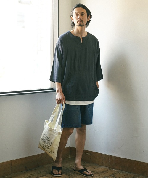 BAYFLOW(ベイフロー)の「リネンキーネック7分袖シャツプルオーバー(シャツ/ブラウス・メンズ・チャコールグレー/オフホワイト/カーキ・MEDIUM/LARGE)」の18枚目の写真