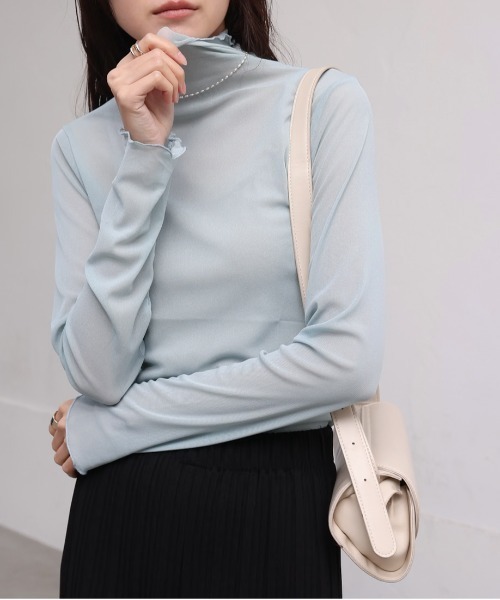 Bab（バブ）の「シアーハイネックメロートップス（Tシャツ/カットソー・レディース・ホワイト系その他/ライトブルー/オフホワイト/チャコールグレー・FREE）」の4枚目の写真