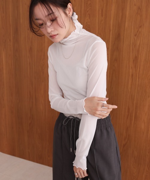 Bab（バブ）の「シアーハイネックメロートップス（Tシャツ/カットソー・レディース・ホワイト系その他/ライトブルー/オフホワイト/チャコールグレー・FREE）」の5枚目の写真