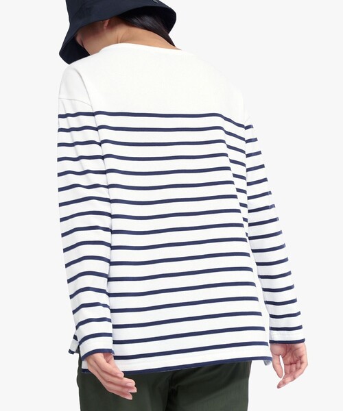 AIGLE(エーグル)の「マリンストライプ ロングスリーブボーダーTシャツ RP 長袖Tシャツ(Tシャツ/カットソー・レディース・ホワイト/ダークブルー・S/M/L/XS)」の4枚目の写真