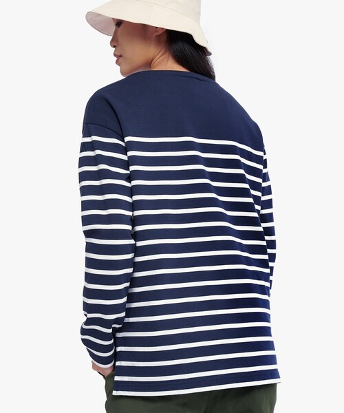 AIGLE(エーグル)の「マリンストライプ ロングスリーブボーダーTシャツ RP 長袖Tシャツ(Tシャツ/カットソー・レディース・ホワイト/ダークブルー・S/M/L/XS)」の6枚目の写真