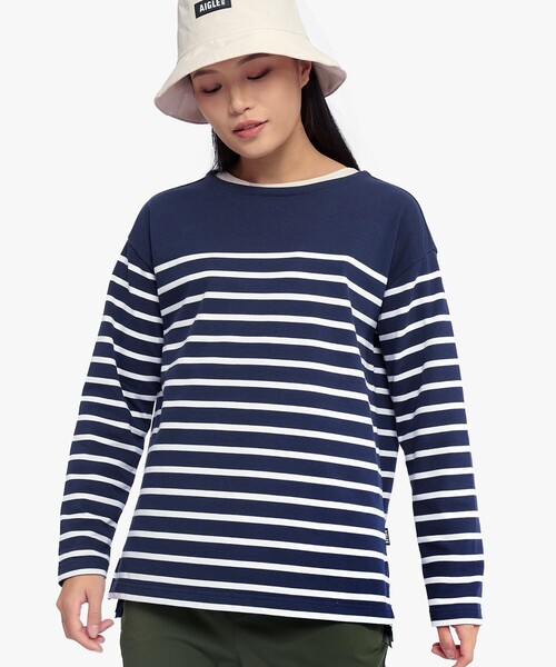 AIGLE(エーグル)の「マリンストライプ ロングスリーブボーダーTシャツ RP 長袖Tシャツ(Tシャツ/カットソー・レディース・ホワイト/ダークブルー・S/M/L/XS)」の12枚目の写真