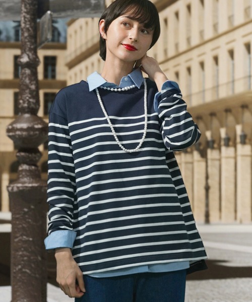 AIGLE(エーグル)の「マリンストライプ ロングスリーブボーダーTシャツ RP 長袖Tシャツ(Tシャツ/カットソー・レディース・ホワイト/ダークブルー・S/M/L/XS)」の13枚目の写真