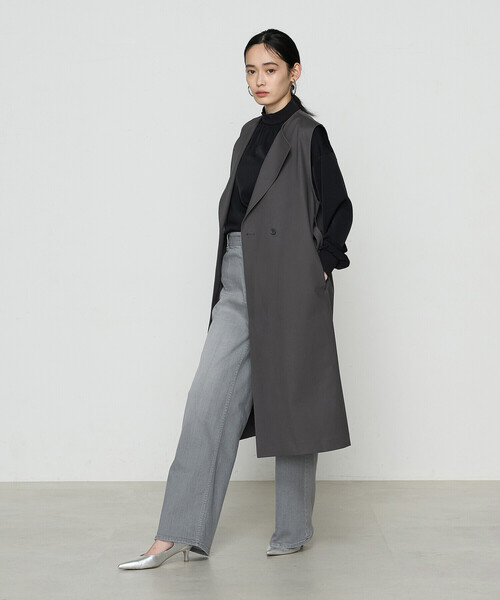 K.T KIYOKO TAKASE（キヨコタカセ）の「コットンダブルクロスストレッチ ロングジレ（ベスト・レディース・グレー/ネイビー/チャコール・FREE）」の4枚目の写真