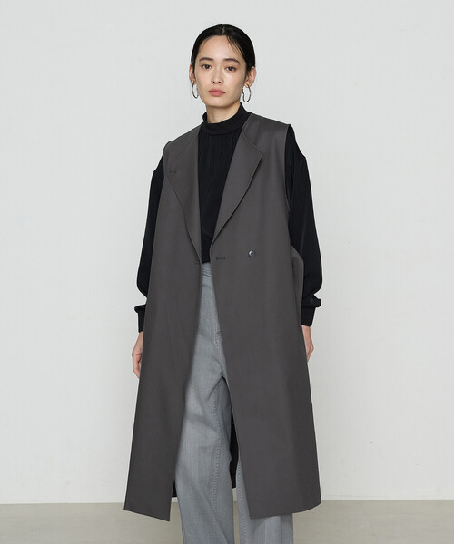 K.T KIYOKO TAKASE（キヨコタカセ）の「コットンダブルクロスストレッチ ロングジレ（ベスト・レディース・グレー/ネイビー/チャコール・FREE）」の5枚目の写真