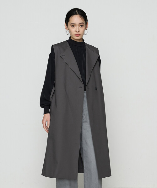K.T KIYOKO TAKASE（キヨコタカセ）の「コットンダブルクロスストレッチ ロングジレ（ベスト・レディース・グレー/ネイビー/チャコール・FREE）」の6枚目の写真