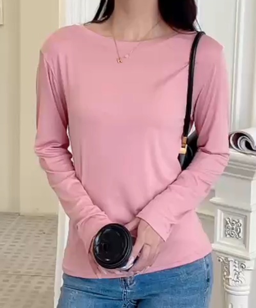 aimoha(アイモハ)の「シンプル無地長袖カットソー(Tシャツ/カットソー・レディース・ダークグリーン/ダークグレー/ホワイト/ブラック/ベージュ/ピンク・FREE)」の6枚目の写真