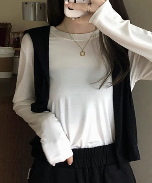aimoha(アイモハ)の「シンプル無地長袖カットソー(Tシャツ/カットソー・レディース・ダークグリーン/ダークグレー/ホワイト/ブラック/ベージュ/ピンク・FREE)」の21枚目の写真