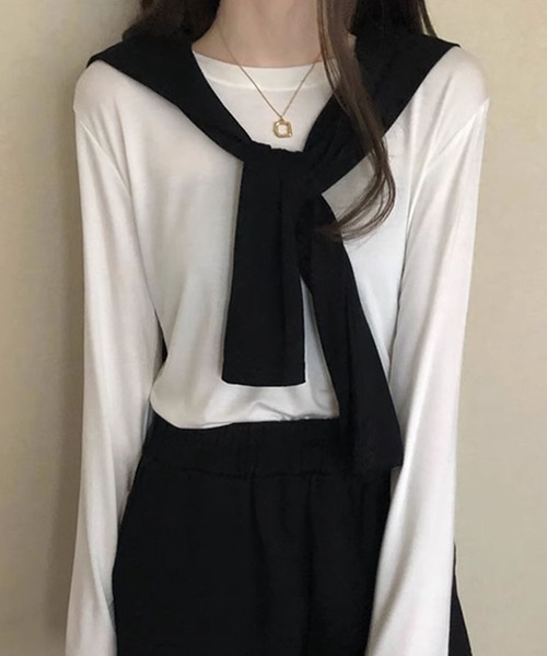 aimoha(アイモハ)の「シンプル無地長袖カットソー(Tシャツ/カットソー・レディース・ダークグリーン/ダークグレー/ホワイト/ブラック/ベージュ/ピンク・FREE)」の20枚目の写真