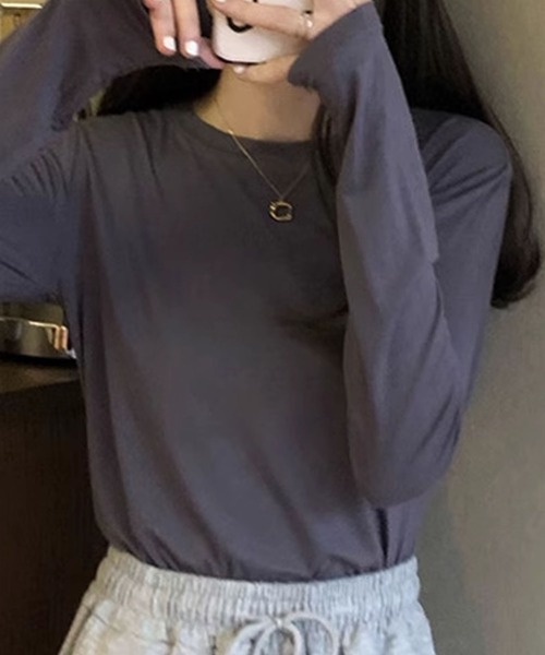 aimoha(アイモハ)の「シンプル無地長袖カットソー(Tシャツ/カットソー・レディース・ダークグリーン/ダークグレー/ホワイト/ブラック/ベージュ/ピンク・FREE)」の19枚目の写真