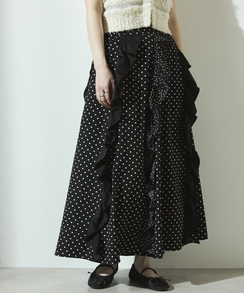 Firsthand(ファーストハンド)の「Firsthand/ファーストハンド イージー プリントフリルギャザーマキシスカート / 柄切り替えデザイン(スカート・レディース・ドット/ブラック/その他・FREE)」の1枚目の写真