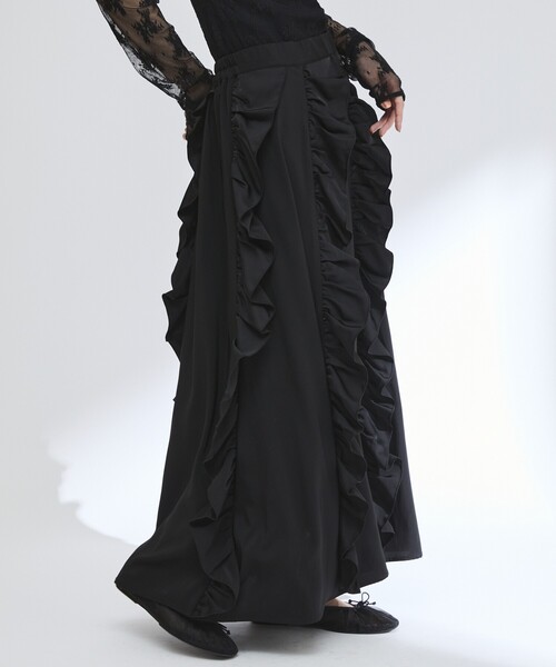 Firsthand(ファーストハンド)の「Firsthand/ファーストハンド イージー プリントフリルギャザーマキシスカート / 柄切り替えデザイン(スカート・レディース・ドット/ブラック/その他・FREE)」の5枚目の写真