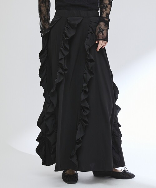 Firsthand(ファーストハンド)の「Firsthand/ファーストハンド イージー プリントフリルギャザーマキシスカート / 柄切り替えデザイン(スカート・レディース・ドット/ブラック/その他・FREE)」の6枚目の写真