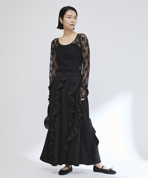 Firsthand(ファーストハンド)の「Firsthand/ファーストハンド イージー プリントフリルギャザーマキシスカート / 柄切り替えデザイン(スカート・レディース・ドット/ブラック/その他・FREE)」の7枚目の写真