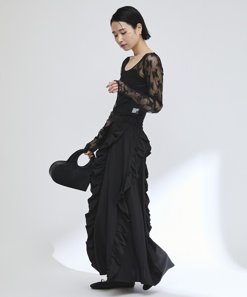 Firsthand(ファーストハンド)の「Firsthand/ファーストハンド イージー プリントフリルギャザーマキシスカート / 柄切り替えデザイン(スカート・レディース・ドット/ブラック/その他・FREE)」の9枚目の写真