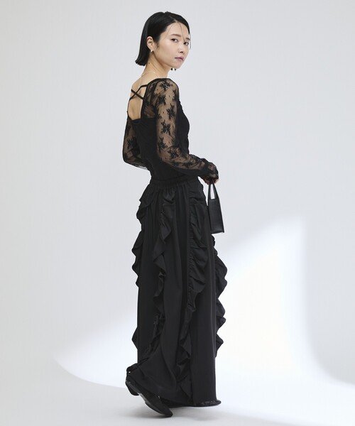 Firsthand(ファーストハンド)の「Firsthand/ファーストハンド イージー プリントフリルギャザーマキシスカート / 柄切り替えデザイン(スカート・レディース・ドット/ブラック/その他・FREE)」の12枚目の写真