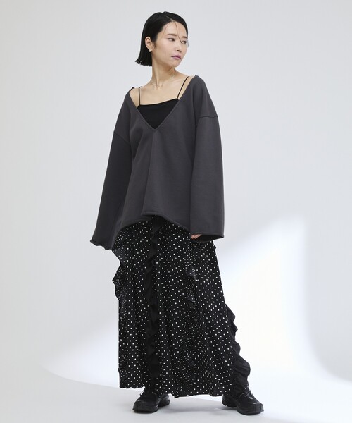 Firsthand(ファーストハンド)の「Firsthand/ファーストハンド イージー プリントフリルギャザーマキシスカート / 柄切り替えデザイン(スカート・レディース・ドット/ブラック/その他・FREE)」の21枚目の写真