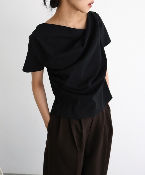 hellam（へラム）の「ドレープデザイン半袖Tシャツ（Tシャツ/カットソー・レディース・ブラック/オフホワイト/オートミール・FREE）」の19枚目の写真