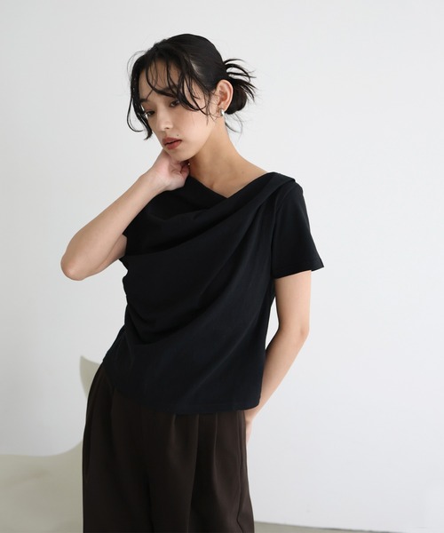 hellam（へラム）の「ドレープデザイン半袖Tシャツ（Tシャツ/カットソー・レディース・ブラック/オフホワイト/オートミール・FREE）」の21枚目の写真