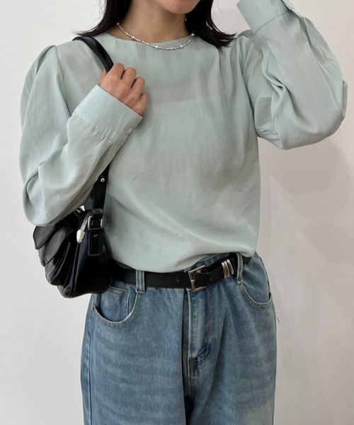 mebole(メボレ)の「ノーカラーシアーブラウス(シャツ/ブラウス・レディース・ピンク/グリーン/ホワイト・FREE)」の2枚目の写真