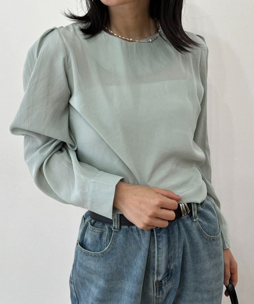 mebole(メボレ)の「ノーカラーシアーブラウス(シャツ/ブラウス・レディース・ピンク/グリーン/ホワイト・FREE)」の19枚目の写真