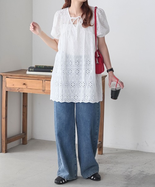 BONLECILL(ボンルシール)の「総レースパフスリーブチュニック/ミニワンピース(シャツ/ブラウス・レディース・オフホワイト・FREE)」の12枚目の写真