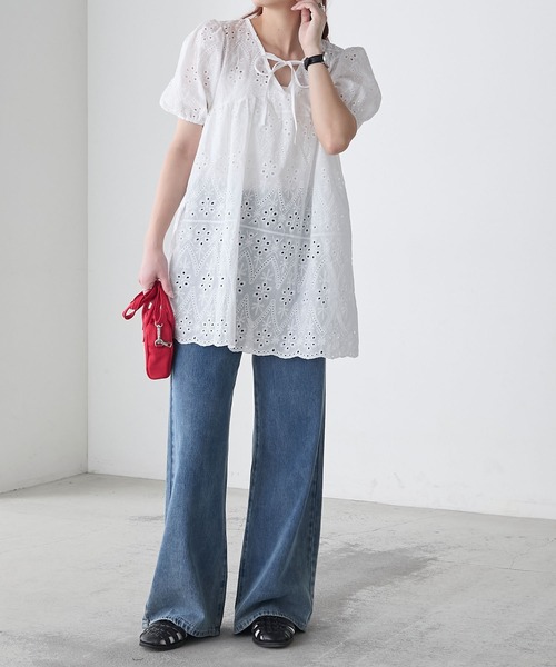 BONLECILL(ボンルシール)の「総レースパフスリーブチュニック/ミニワンピース(シャツ/ブラウス・レディース・オフホワイト・FREE)」の19枚目の写真