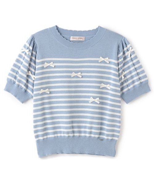 mezzo piano Junior（メゾピアノジュニア）の「【ニコ☆プチ掲載】ボーダー＆リボンニット（ニット/セーター・キッズ・ライトブルー/オフホワイト・M:150cm/L:160cm/S:140cm）」の2枚目の写真