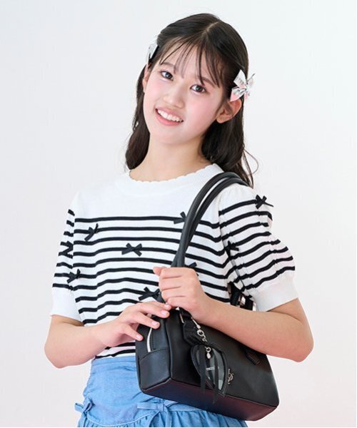 mezzo piano Junior（メゾピアノジュニア）の「【ニコ☆プチ掲載】ボーダー＆リボンニット（ニット/セーター・キッズ・ライトブルー/オフホワイト・M:150cm/L:160cm/S:140cm）」の3枚目の写真