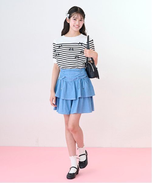 mezzo piano Junior（メゾピアノジュニア）の「【ニコ☆プチ掲載】ボーダー＆リボンニット（ニット/セーター・キッズ・ライトブルー/オフホワイト・M:150cm/L:160cm/S:140cm）」の4枚目の写真