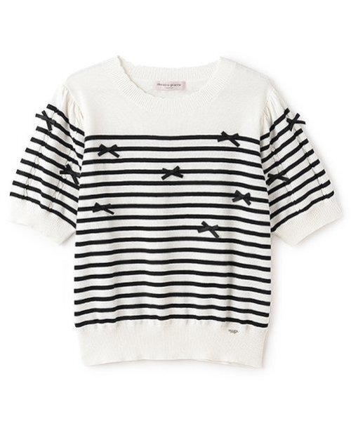 mezzo piano Junior（メゾピアノジュニア）の「【ニコ☆プチ掲載】ボーダー＆リボンニット（ニット/セーター・キッズ・ライトブルー/オフホワイト・M:150cm/L:160cm/S:140cm）」の5枚目の写真