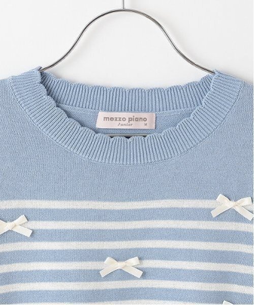mezzo piano Junior（メゾピアノジュニア）の「【ニコ☆プチ掲載】ボーダー＆リボンニット（ニット/セーター・キッズ・ライトブルー/オフホワイト・M:150cm/L:160cm/S:140cm）」の7枚目の写真