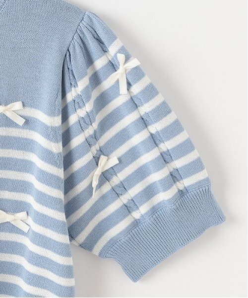 mezzo piano Junior（メゾピアノジュニア）の「【ニコ☆プチ掲載】ボーダー＆リボンニット（ニット/セーター・キッズ・ライトブルー/オフホワイト・M:150cm/L:160cm/S:140cm）」の8枚目の写真