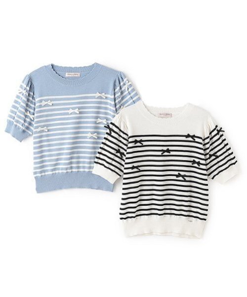 mezzo piano Junior（メゾピアノジュニア）の「【ニコ☆プチ掲載】ボーダー＆リボンニット（ニット/セーター・キッズ・ライトブルー/オフホワイト・M:150cm/L:160cm/S:140cm）」の11枚目の写真