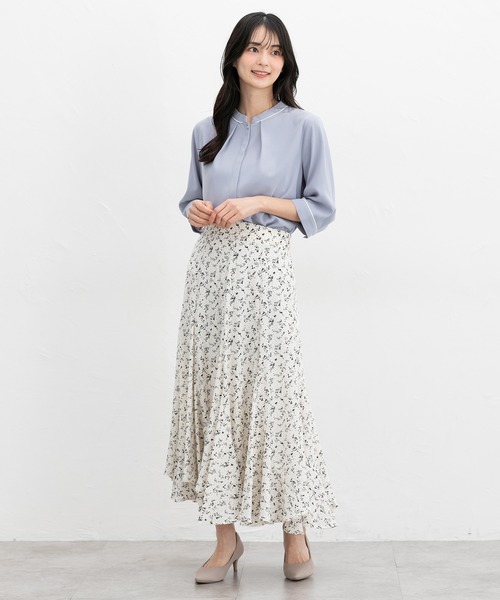 Honeys（ハニーズ）の「６分袖配色バンドカラーブラウス（シャツ/ブラウス・レディース・ネイビー/ホワイト/スモーキーグリーン系/ピンクベージュ/グレイッシュブルー・3L/L/LL/M/S）」の12枚目の写真