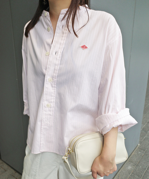 DANTON（ダントン）の「DANTON/ダントン バンドカラーシャツ #DTB0341（シャツ/ブラウス・レディース・ピンク/ライトグレー・FREE）」の2枚目の写真