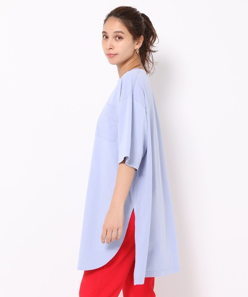 HEREIAM（ヘレイアム）の「【HEREIAM】チュニック丈が新鮮/オーバーロングTEE（Tシャツ/カットソー・レディース・ライトピンク/ライトブルー/ブラック/ホワイト・FREE）」の18枚目の写真