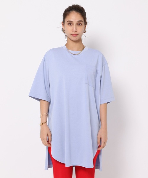 HEREIAM（ヘレイアム）の「【HEREIAM】チュニック丈が新鮮/オーバーロングTEE（Tシャツ/カットソー・レディース・ライトピンク/ライトブルー/ブラック/ホワイト・FREE）」の20枚目の写真