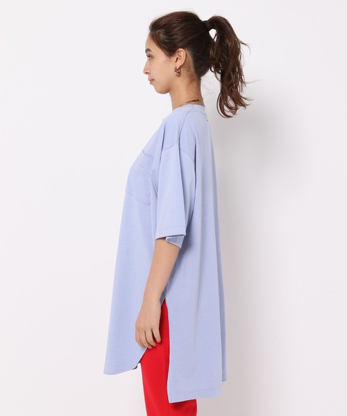 HEREIAM（ヘレイアム）の「【HEREIAM】チュニック丈が新鮮/オーバーロングTEE（Tシャツ/カットソー・レディース・ライトピンク/ライトブルー/ブラック/ホワイト・FREE）」の21枚目の写真