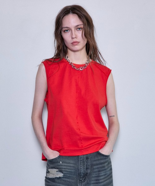 タンクトップ ノースリーブ Cutoff Sleeveless Tops/カットオフノースリーブトップス「MAISON SPECIAL/メゾンスペシャ Cutoff Sleeveless Tops/カットオフノースリーブトップス