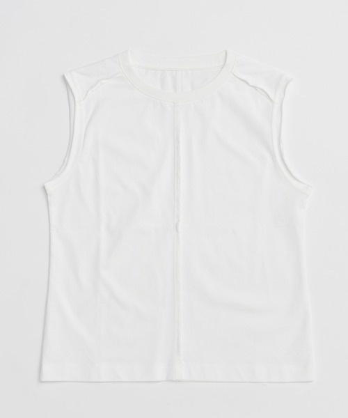 DES PRÉS ホワイト ノースリーブベスト Cutoff Sleeveless Tops/カットオフノースリーブトップス