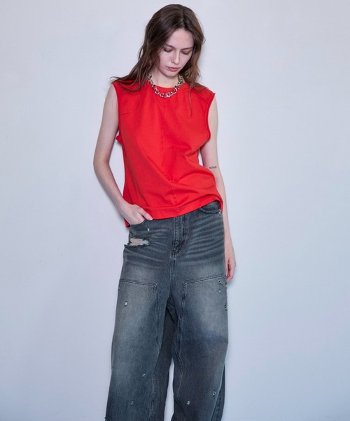 「MAISON SPECIAL」 ノースリーブトップス FREE ブラック レディース Cutoff Sleeveless Tops/カットオフノースリーブトップス