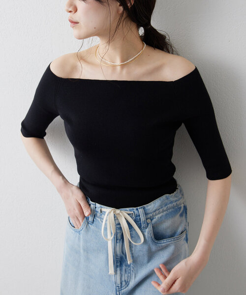 THE PAUSE(ザ ポーズ)の「【THE PAUSE】オフショルハーフスリーブプルオーバー(ニット/セーター・レディース・レッド/ベージュ/ブラック/チャコールグレー・FREE)」の20枚目の写真