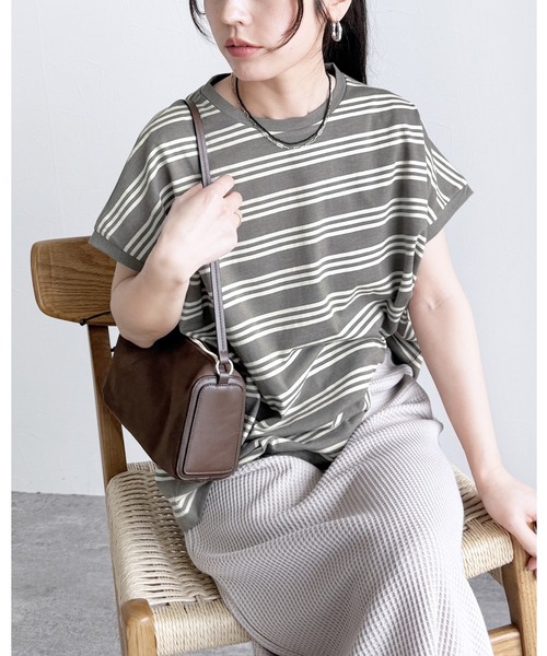 reca（レカ）の「ボーダーフレンチスリーブカットソー（Tシャツ/カットソー・レディース・ホワイト系その他/グレー系その他/ホワイト系その他2・M）」の3枚目の写真