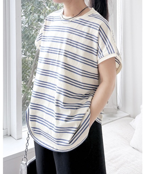 reca（レカ）の「ボーダーフレンチスリーブカットソー（Tシャツ/カットソー・レディース・ホワイト系その他/グレー系その他/ホワイト系その他2・M）」の2枚目の写真